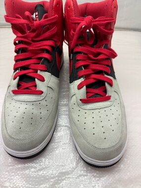 Nike Air Force 1  High-Top Sneakers in Red, Light Gray and Black